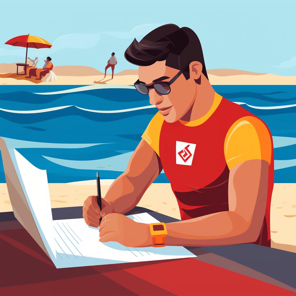 Lifeguard writing in an incident report