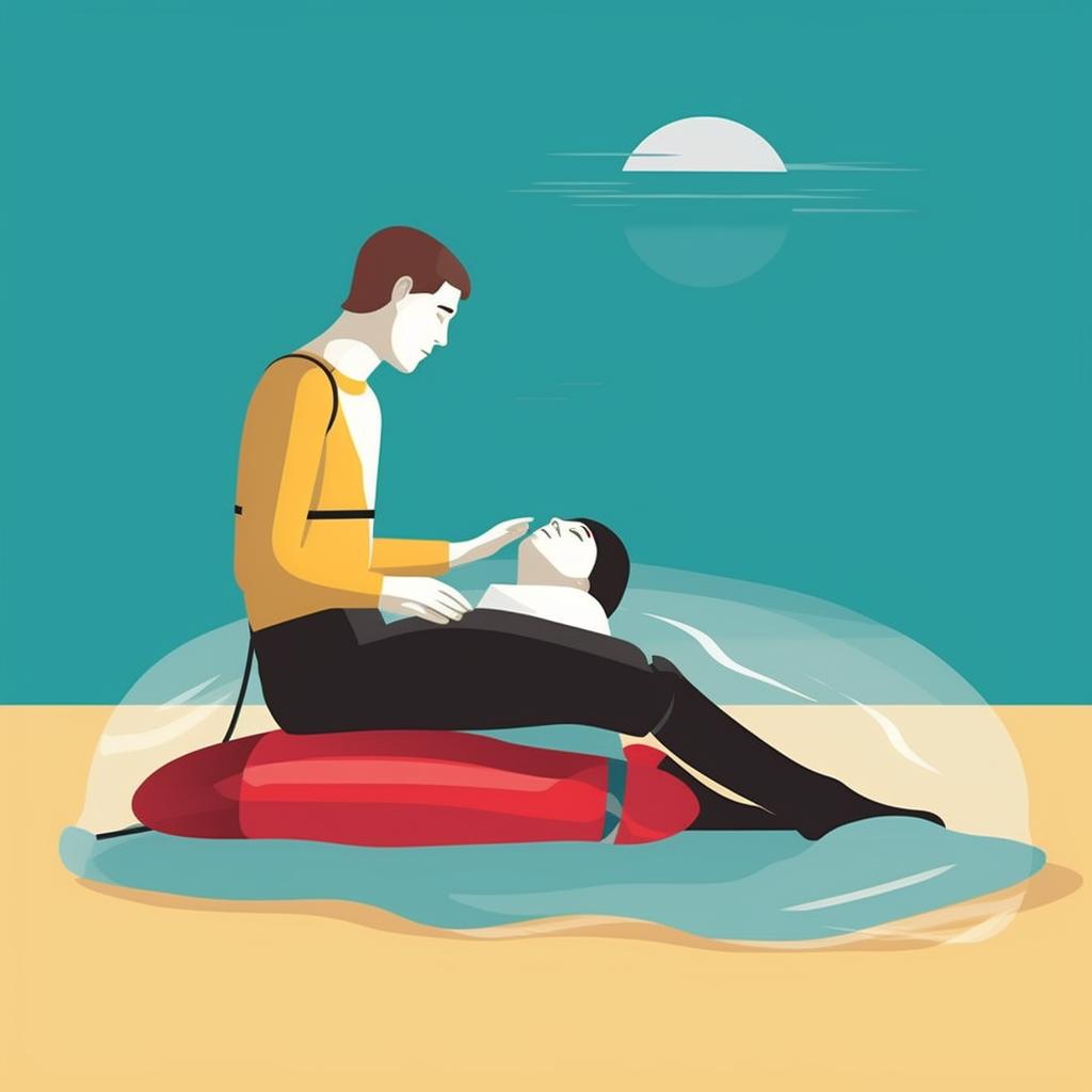 A lifeguard trainee practicing CPR on a dummy